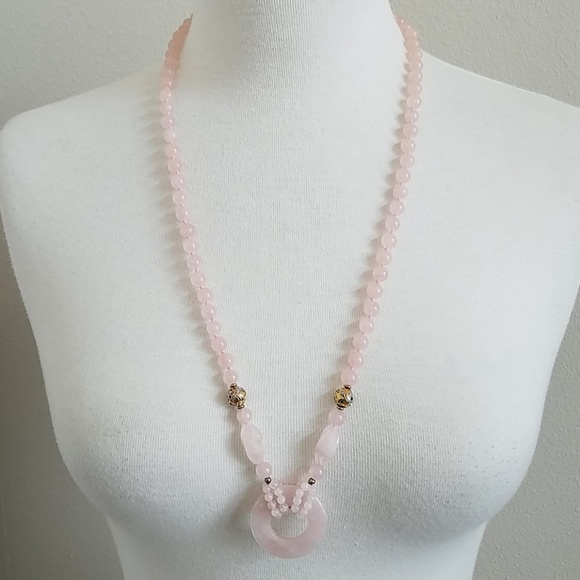Pink Gemstone Necklace and Earrings - Picture 1 of 6